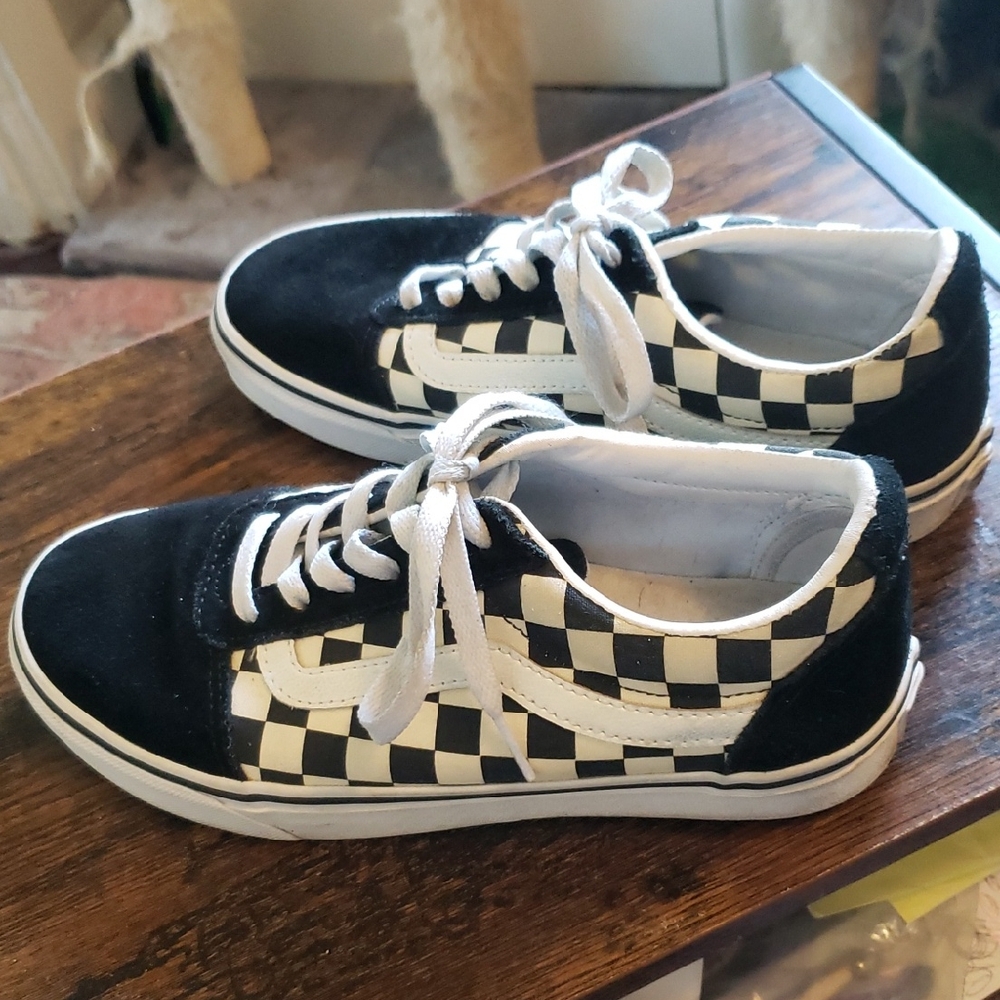 Vans Old Skool Suede and Canvas Sneakers Black and White Checker - Picture 4 of 14
